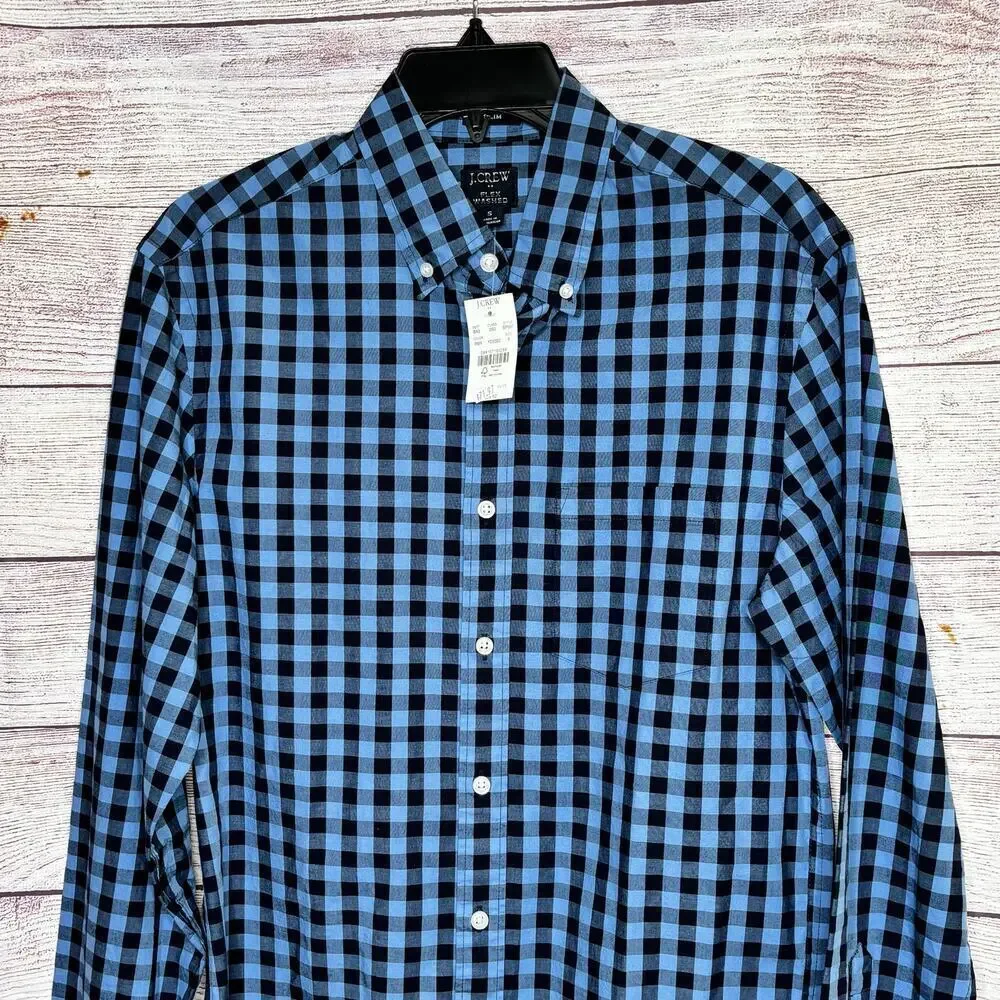 J. Crew Men's Blue & Black Flex Washed Button Down Slim Fit Shirt Size Small New